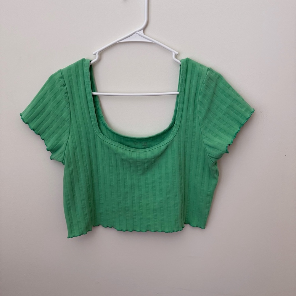 Offline by Aerie Ribbed Square Neck Crop Top Green Size XL